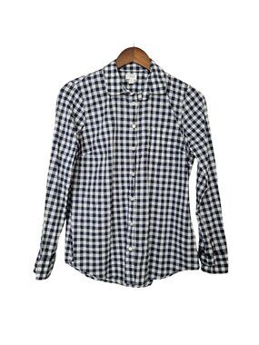 J. Crew Gingham Button-Down Shirt Womens Size S Bluw White Long Sleeve Casual